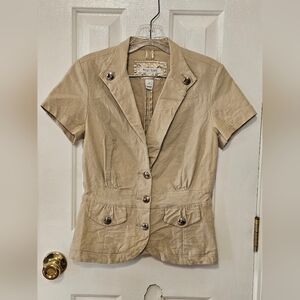 White House Black Market Tan Blazer with Tailored Fit and Belted Waist